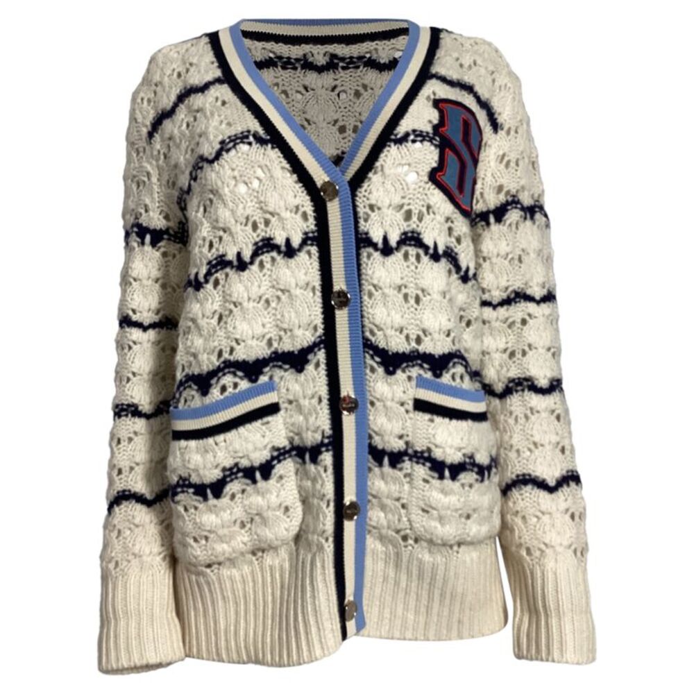 Sandro Paris Knitted Ludvik Logo-Patch Cardigan in Cream Wool